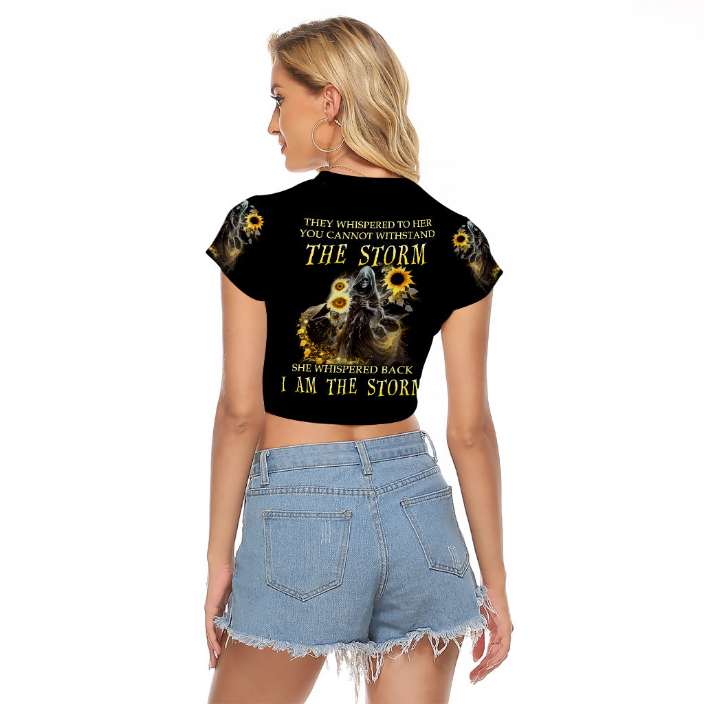 I Am The Storm Reaper Sunflower Roses Wings Raglan Cropped T Shirt - Wonder Print Shop