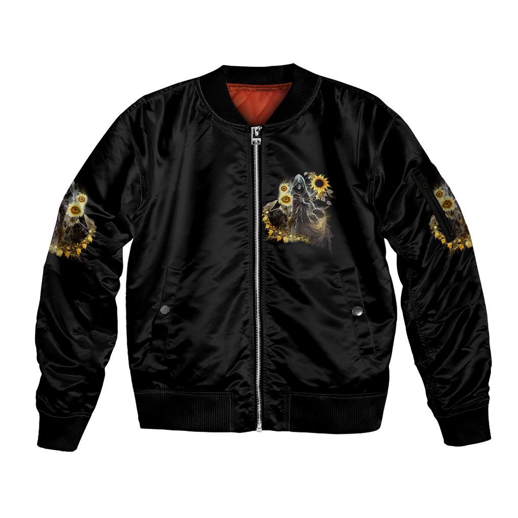 I Am The Storm Reaper Sunflower Roses Wings Sleeve Zip Bomber Jacket - Wonder Print Shop