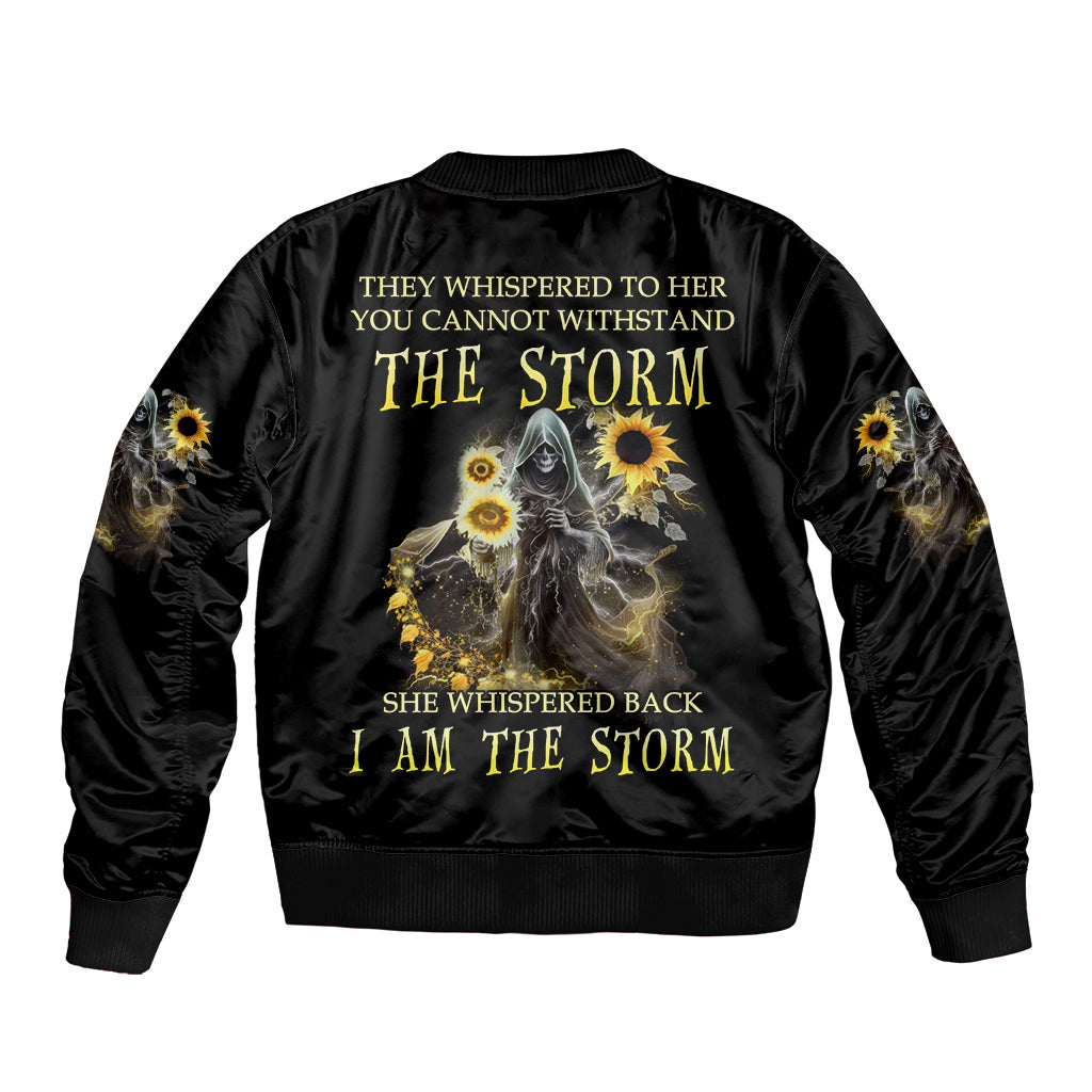 I Am The Storm Reaper Sunflower Roses Wings Sleeve Zip Bomber Jacket - Wonder Print Shop
