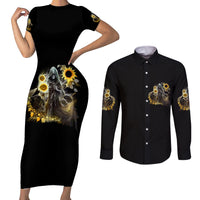 I Am The Storm Reaper Sunflower Roses Wings Couples Matching Short Sleeve Bodycon Dress and Long Sleeve Button Shirt - Wonder Print Shop