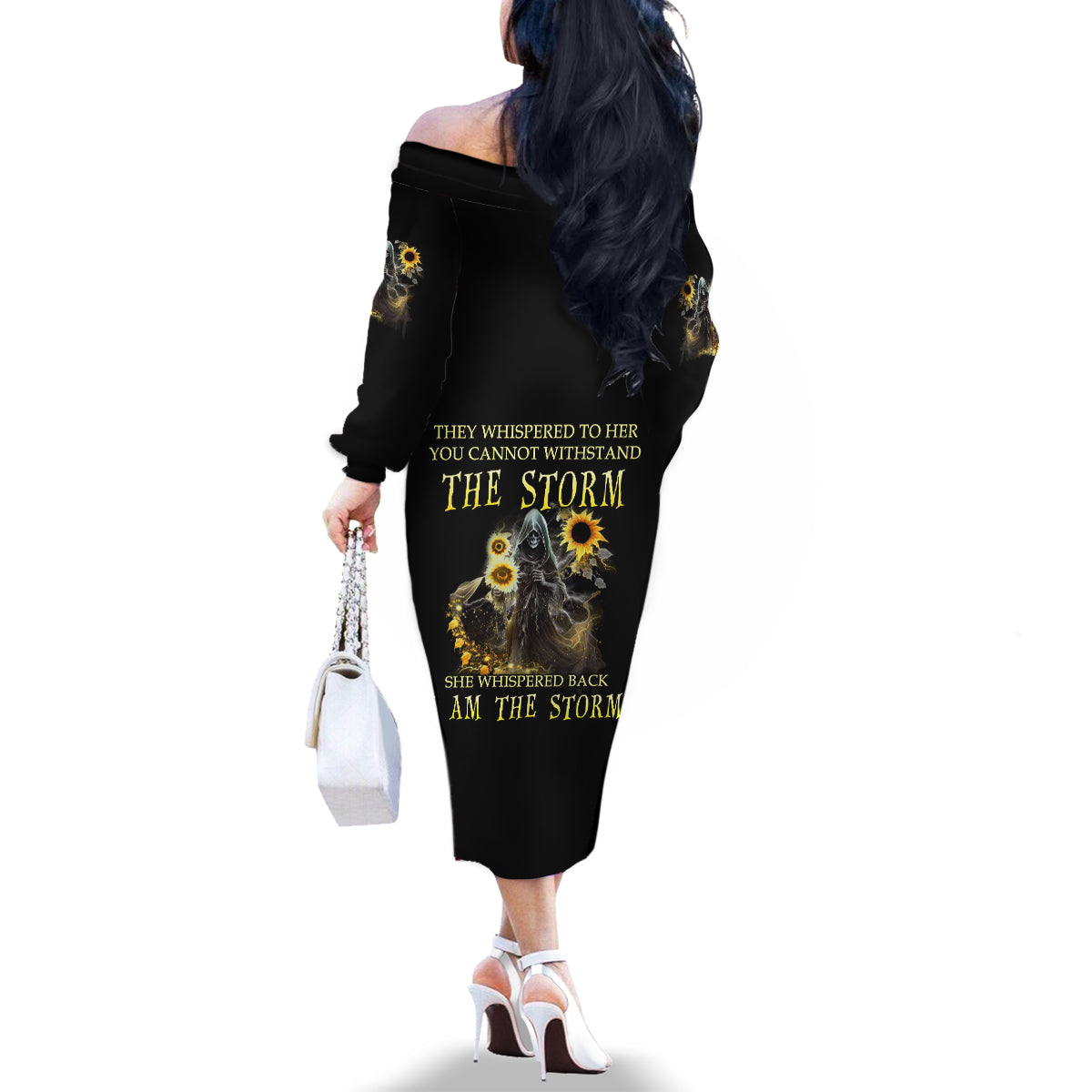 I Am The Storm Reaper Sunflower Roses Wings Family Matching Off Shoulder Long Sleeve Dress and Hawaiian Shirt - Wonder Print Shop