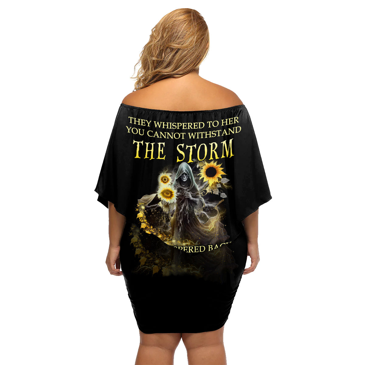 I Am The Storm Reaper Sunflower Roses Wings Family Matching Off Shoulder Short Dress and Hawaiian Shirt - Wonder Print Shop