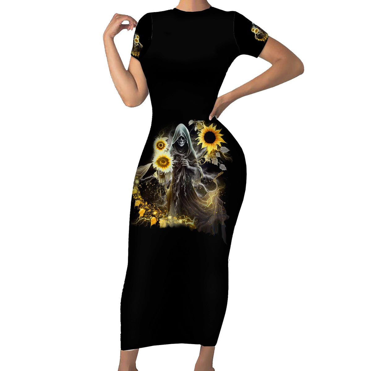I Am The Storm Reaper Sunflower Roses Wings Family Matching Short Sleeve Bodycon Dress and Hawaiian Shirt - Wonder Print Shop