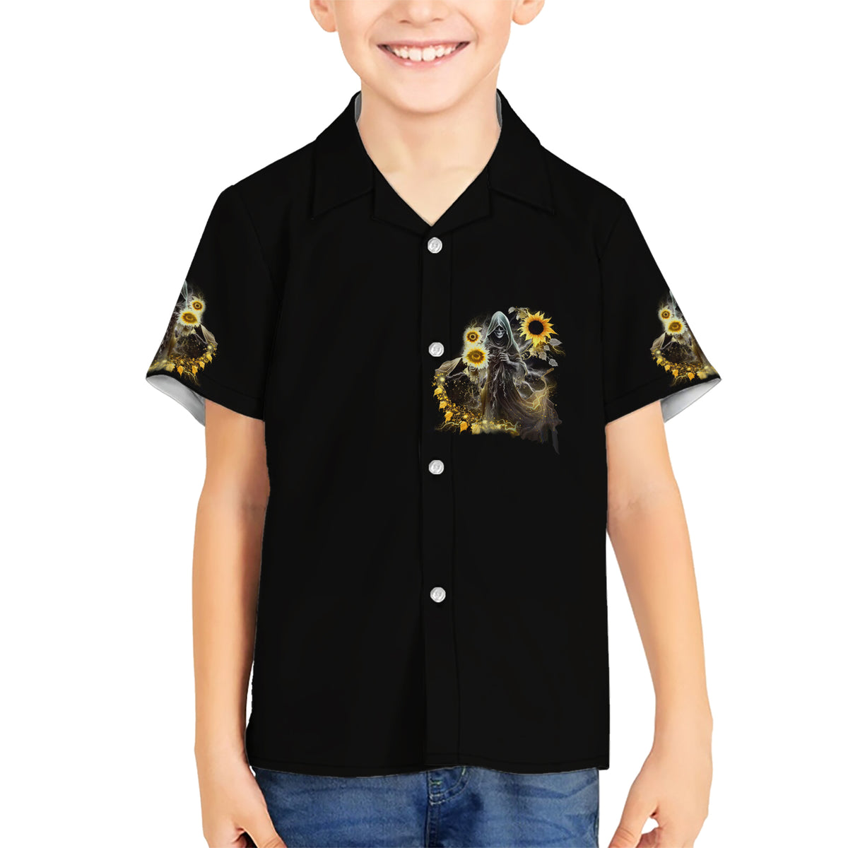 I Am The Storm Reaper Sunflower Roses Wings Family Matching Short Sleeve Bodycon Dress and Hawaiian Shirt - Wonder Print Shop
