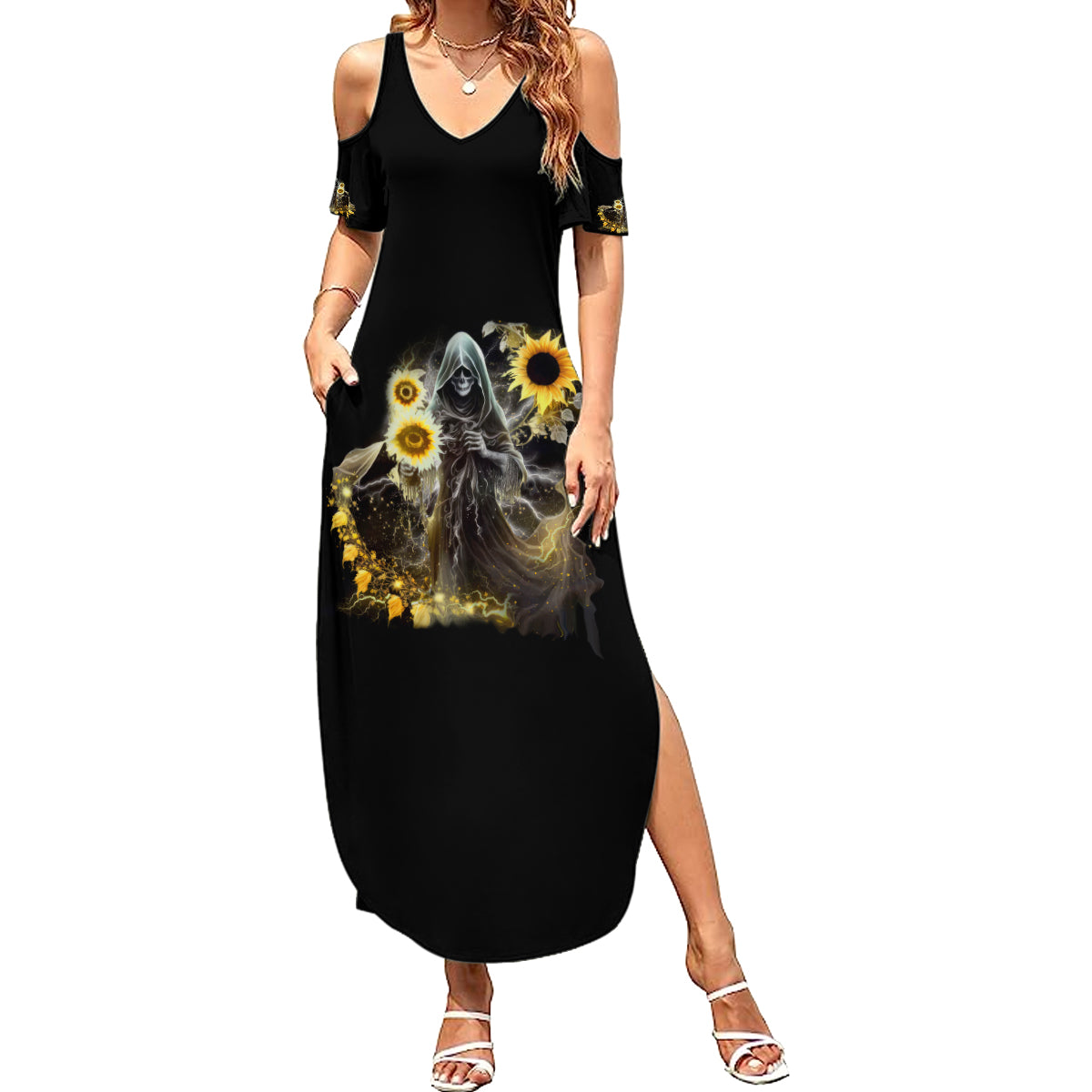 I Am The Storm Reaper Sunflower Roses Wings Family Matching Summer Maxi Dress and Hawaiian Shirt - Wonder Print Shop