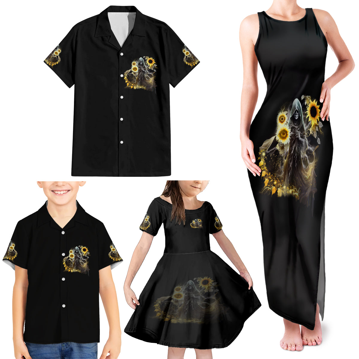 I Am The Storm Reaper Sunflower Roses Wings Family Matching Tank Maxi Dress and Hawaiian Shirt - Wonder Print Shop