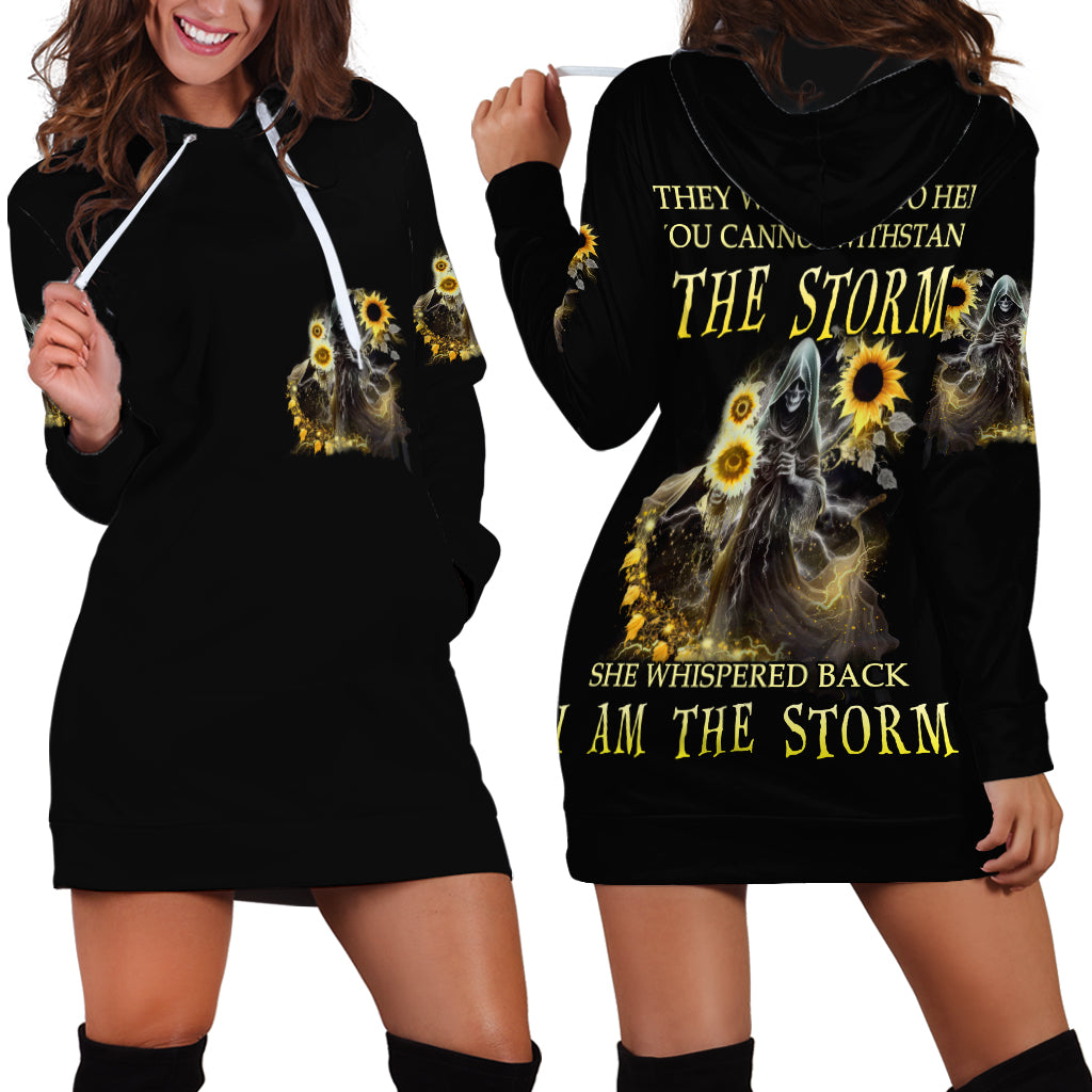 I Am The Storm Reaper Sunflower Roses Wings Hoodie Dress - Wonder Print Shop