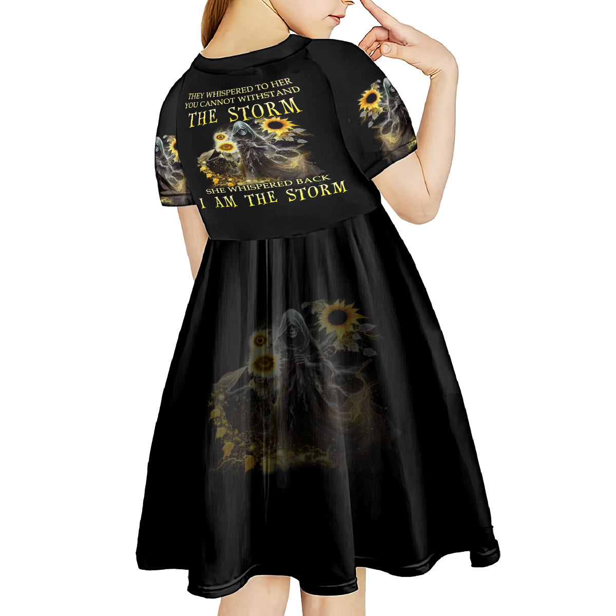 I Am The Storm Reaper Sunflower Roses Wings Kid Short Sleeve Dress - Wonder Print Shop