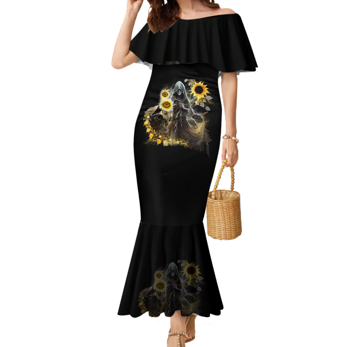 I Am The Storm Reaper Sunflower Roses Wings Mermaid Dress - Wonder Print Shop