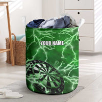 Personalized Darts Lightning Green Storm Laundry Basket with Electric Energy Pattern and Dartboard Graphics - Wonder Print Shop