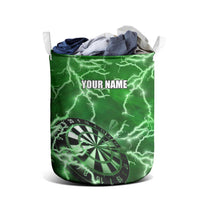 Personalized Darts Lightning Green Storm Laundry Basket with Electric Energy Pattern and Dartboard Graphics - Wonder Print Shop