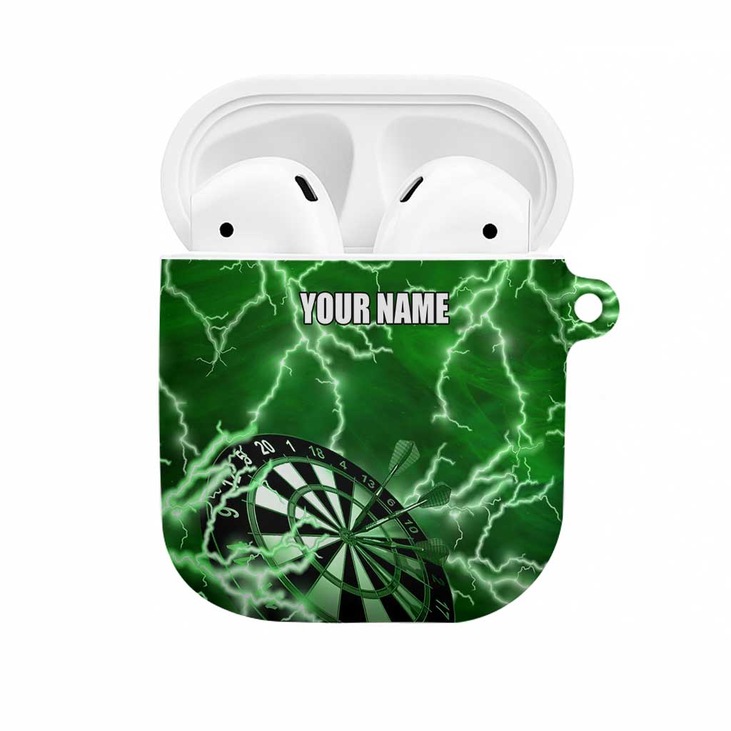 Personalized Darts Lightning Green Storm AirPods Case with Electric Energy Pattern and Dartboard Graphics - Wonder Print Shop