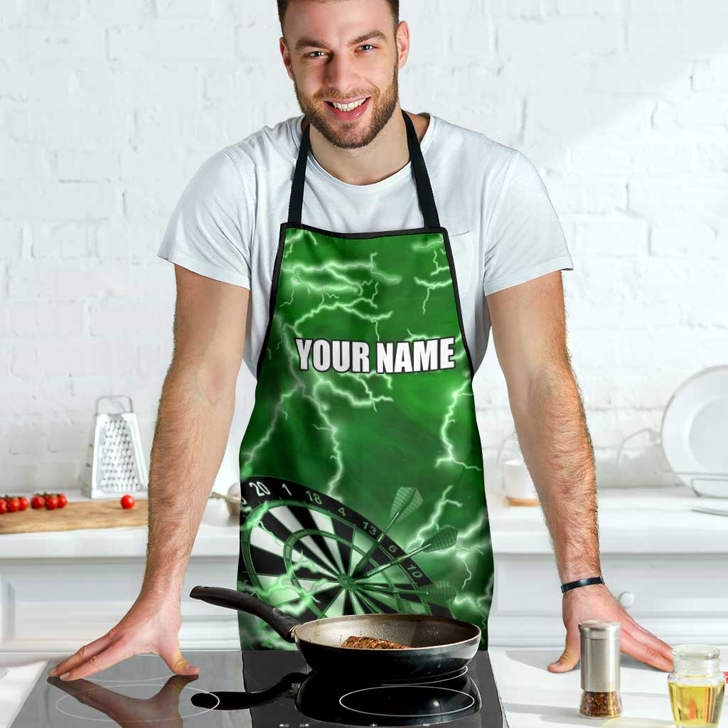 Personalized Darts Lightning Green Storm Apron with Electric Energy Pattern and Dartboard Graphics - Wonder Print Shop