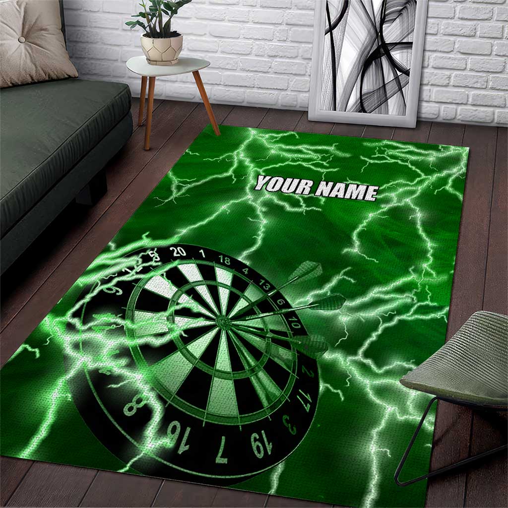 Personalized Darts Lightning Green Storm Area Rug with Electric Energy Pattern and Dartboard Graphics - Wonder Print Shop