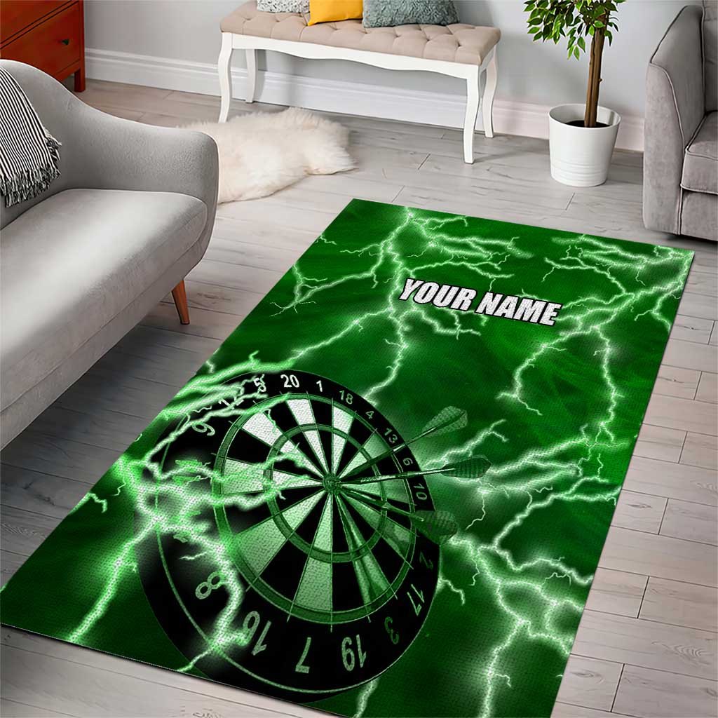 Personalized Darts Lightning Green Storm Area Rug with Electric Energy Pattern and Dartboard Graphics - Wonder Print Shop
