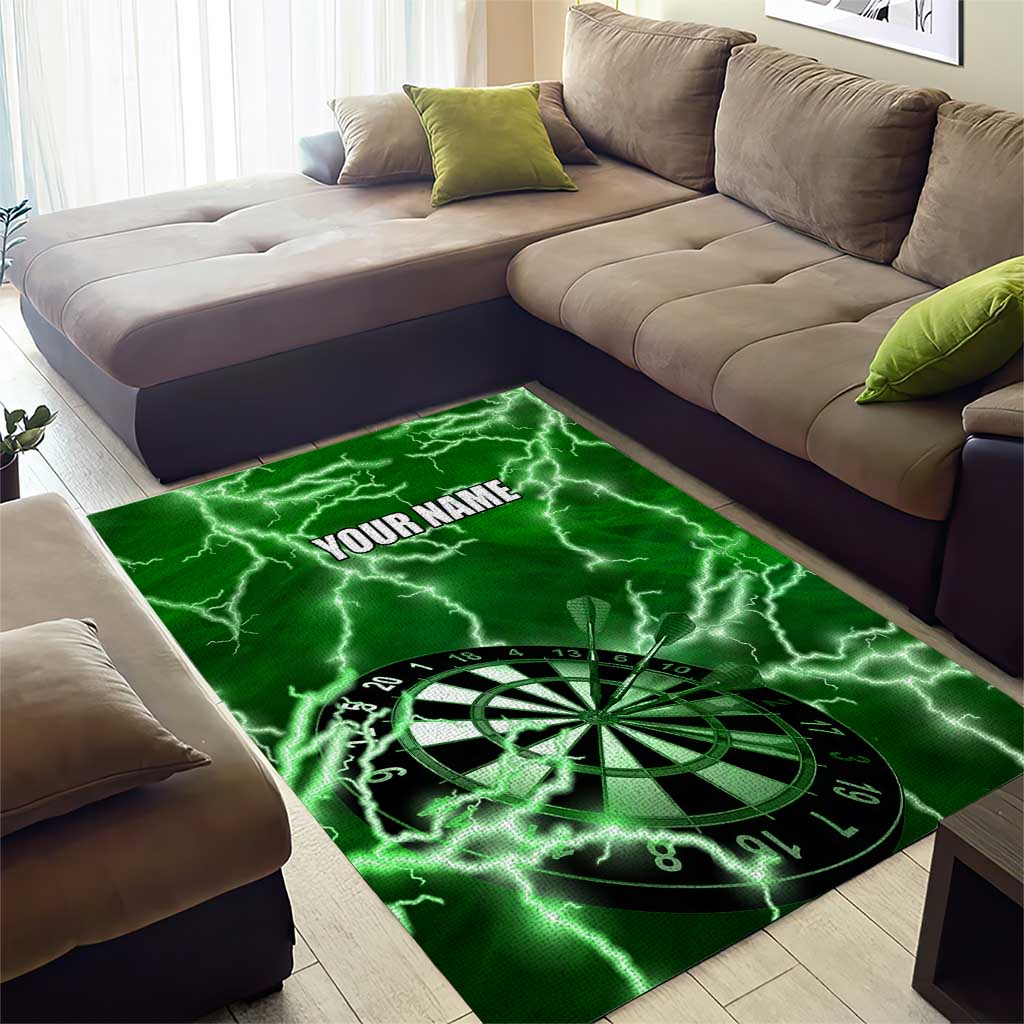 Personalized Darts Lightning Green Storm Area Rug with Electric Energy Pattern and Dartboard Graphics - Wonder Print Shop
