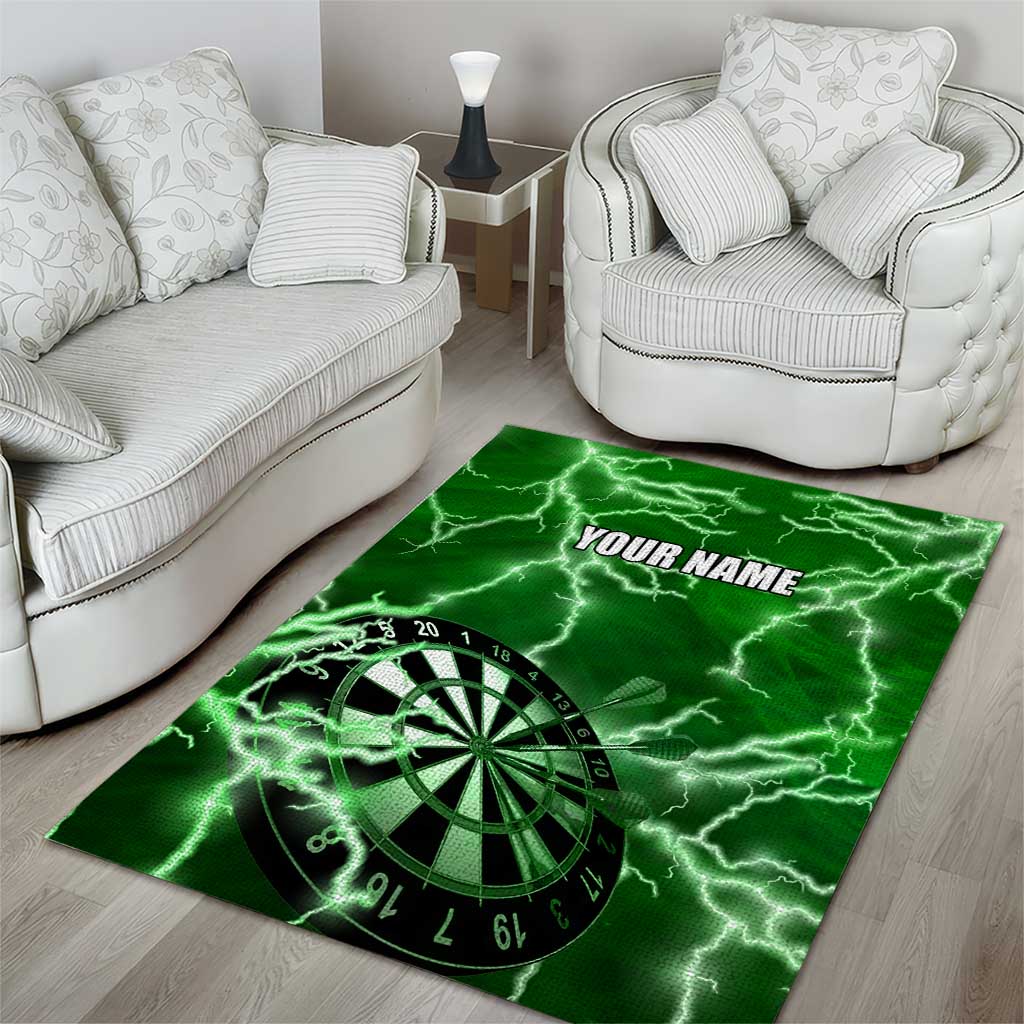 Personalized Darts Lightning Green Storm Area Rug with Electric Energy Pattern and Dartboard Graphics - Wonder Print Shop