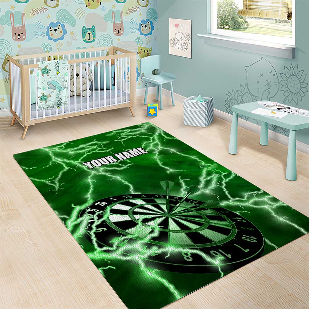 Personalized Darts Lightning Green Storm Area Rug with Electric Energy Pattern and Dartboard Graphics - Wonder Print Shop