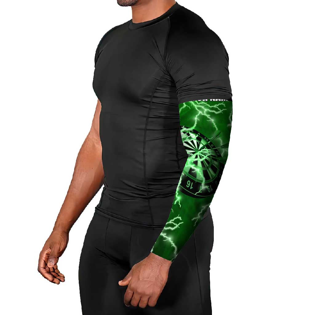 Personalized Darts Lightning Green Storm Arm Sleeves with Electric Energy Pattern and Dartboard Graphics - Wonder Print Shop