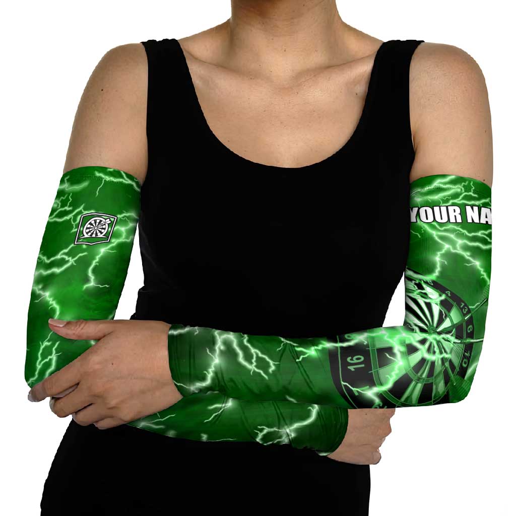 Personalized Darts Lightning Green Storm Arm Sleeves with Electric Energy Pattern and Dartboard Graphics - Wonder Print Shop