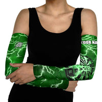 Personalized Darts Lightning Green Storm Arm Sleeves with Electric Energy Pattern and Dartboard Graphics - Wonder Print Shop
