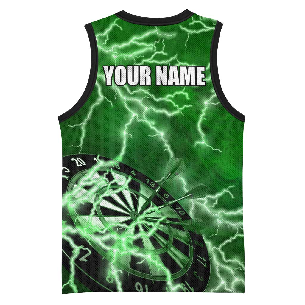 Personalized Darts Lightning Green Storm Basketball Jersey with Electric Energy Pattern and Dartboard Graphics - Wonder Print Shop