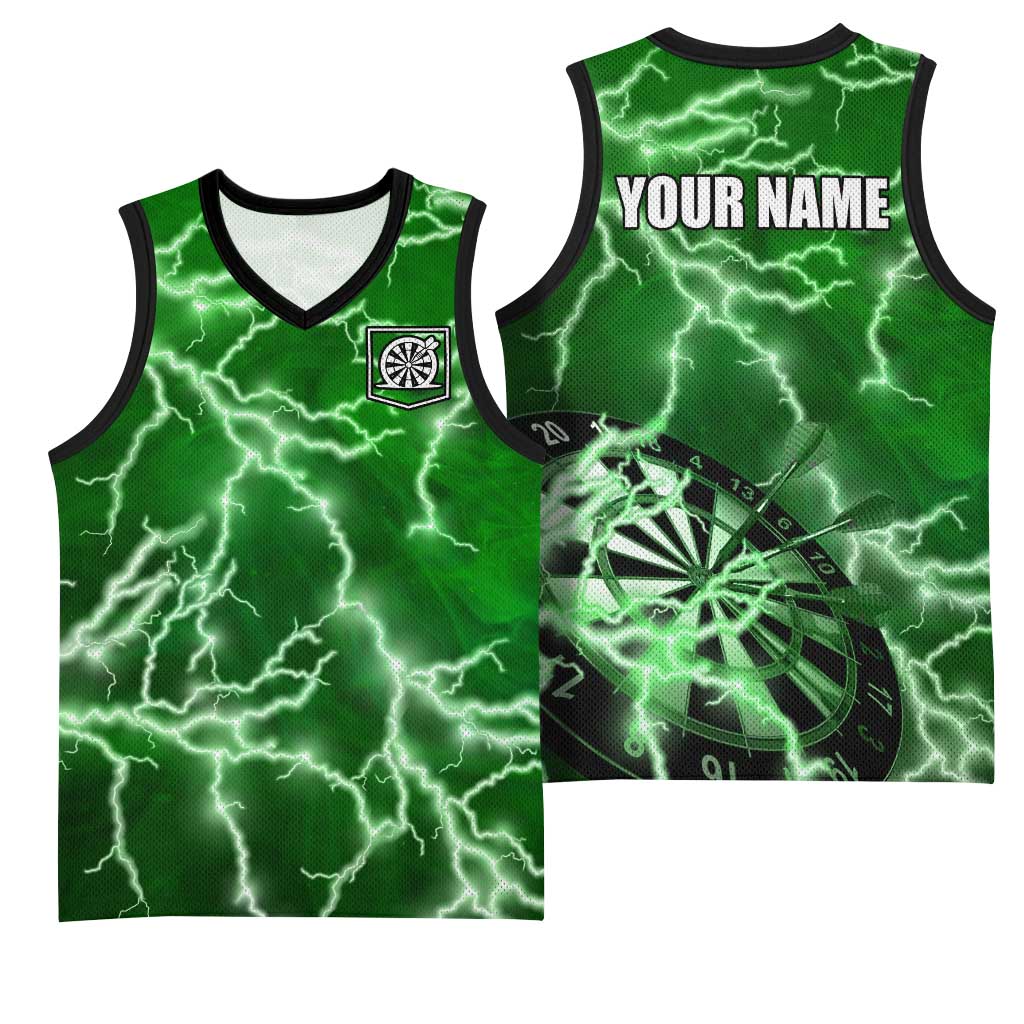 Personalized Darts Lightning Green Storm Basketball Jersey with Electric Energy Pattern and Dartboard Graphics - Wonder Print Shop