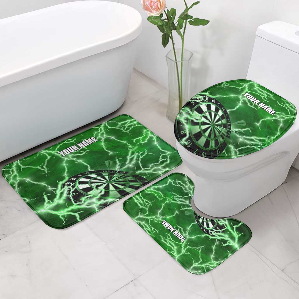 Personalized Darts Lightning Green Storm Bathroom Set with Electric Energy Pattern and Dartboard Graphics - Wonder Print Shop
