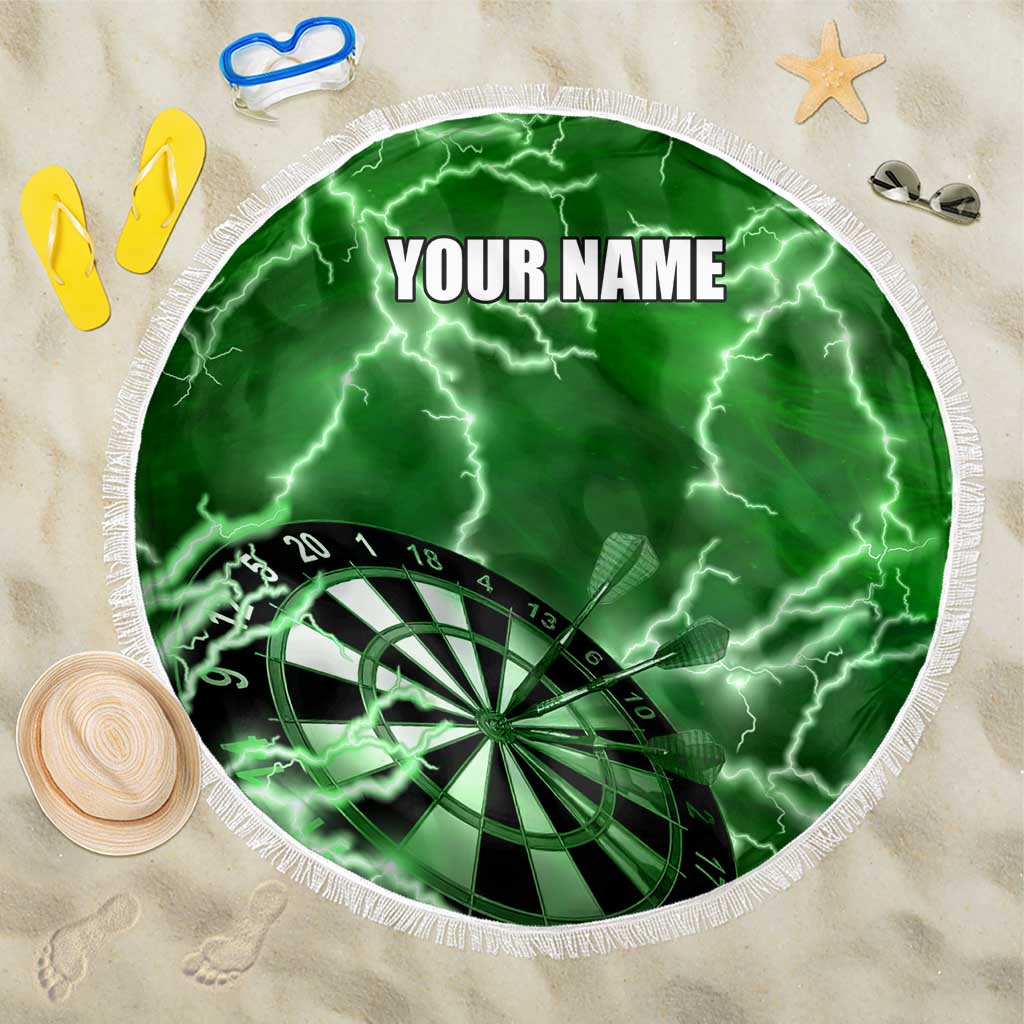 Personalized Darts Lightning Green Storm Beach Blanket with Electric Energy Pattern and Dartboard Graphics - Wonder Print Shop