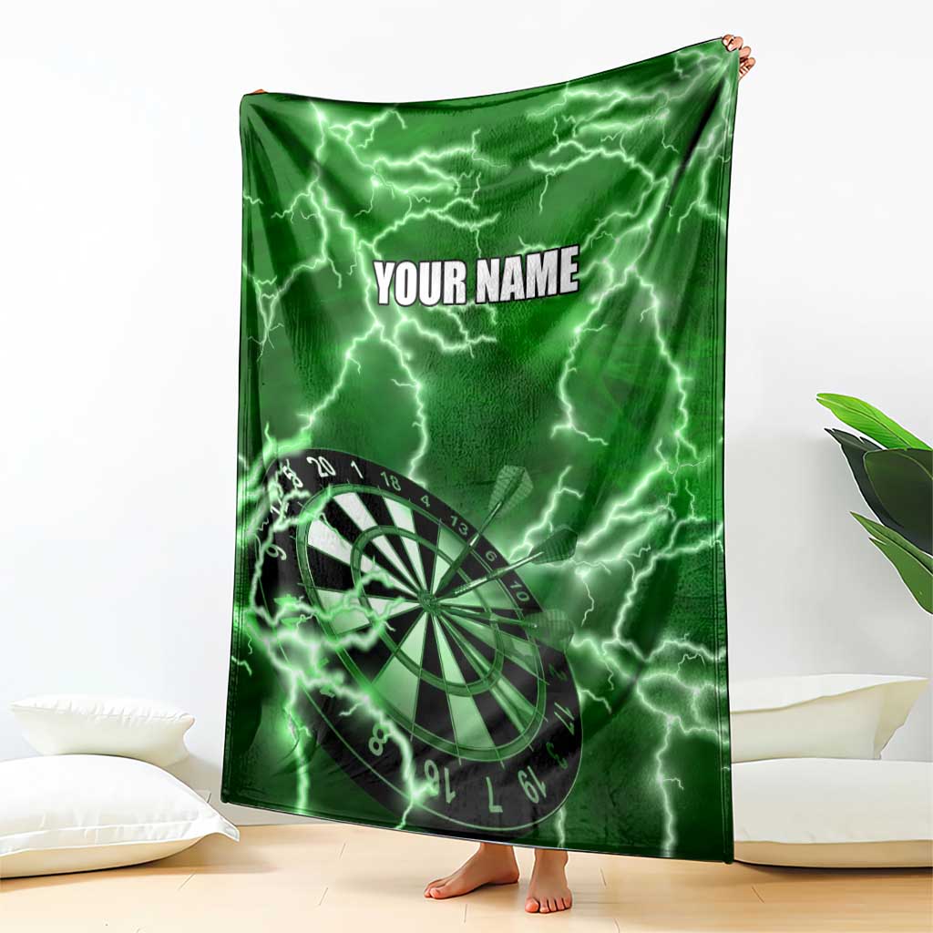 Personalized Darts Lightning Green Storm Blanket with Electric Energy Pattern and Dartboard Graphics - Wonder Print Shop