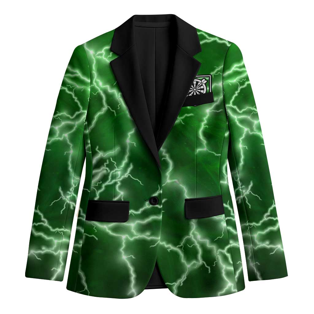 Personalized Darts Lightning Green Storm Blazer with Electric Energy Pattern and Dartboard Graphics - Wonder Print Shop