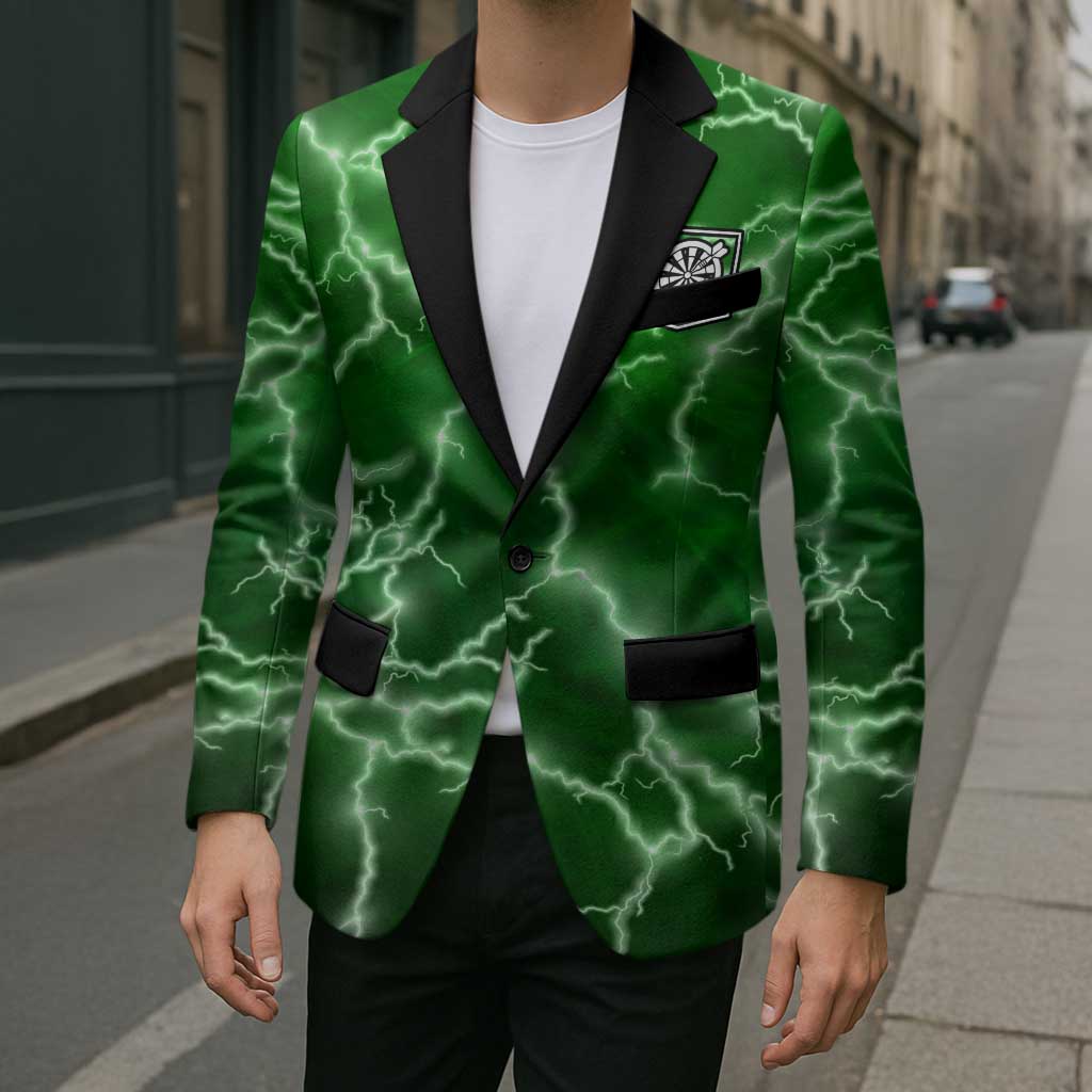 Personalized Darts Lightning Green Storm Blazer with Electric Energy Pattern and Dartboard Graphics - Wonder Print Shop