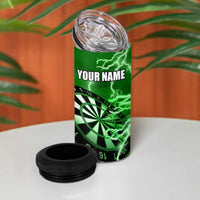 Personalized Darts Lightning Green Storm 4 in 1 Can Cooler Tumbler with Electric Energy Pattern and Dartboard Graphics - Wonder Print Shop