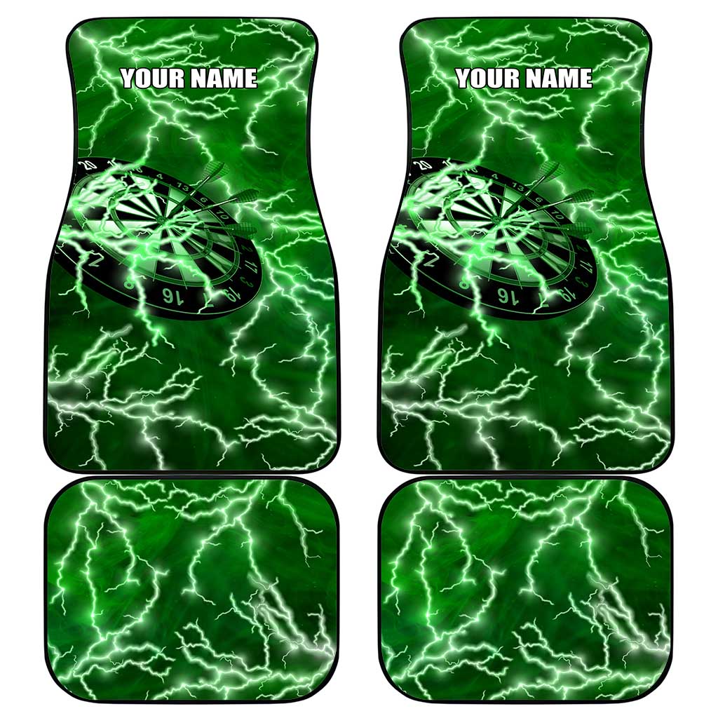 Personalized Darts Lightning Green Storm Car Mats with Electric Energy Pattern and Dartboard Graphics - Wonder Print Shop