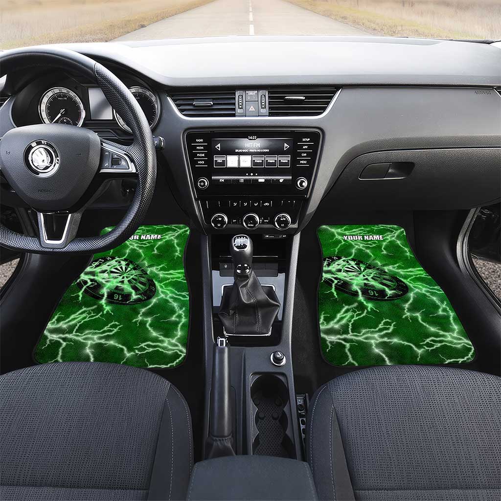 Personalized Darts Lightning Green Storm Car Mats with Electric Energy Pattern and Dartboard Graphics - Wonder Print Shop