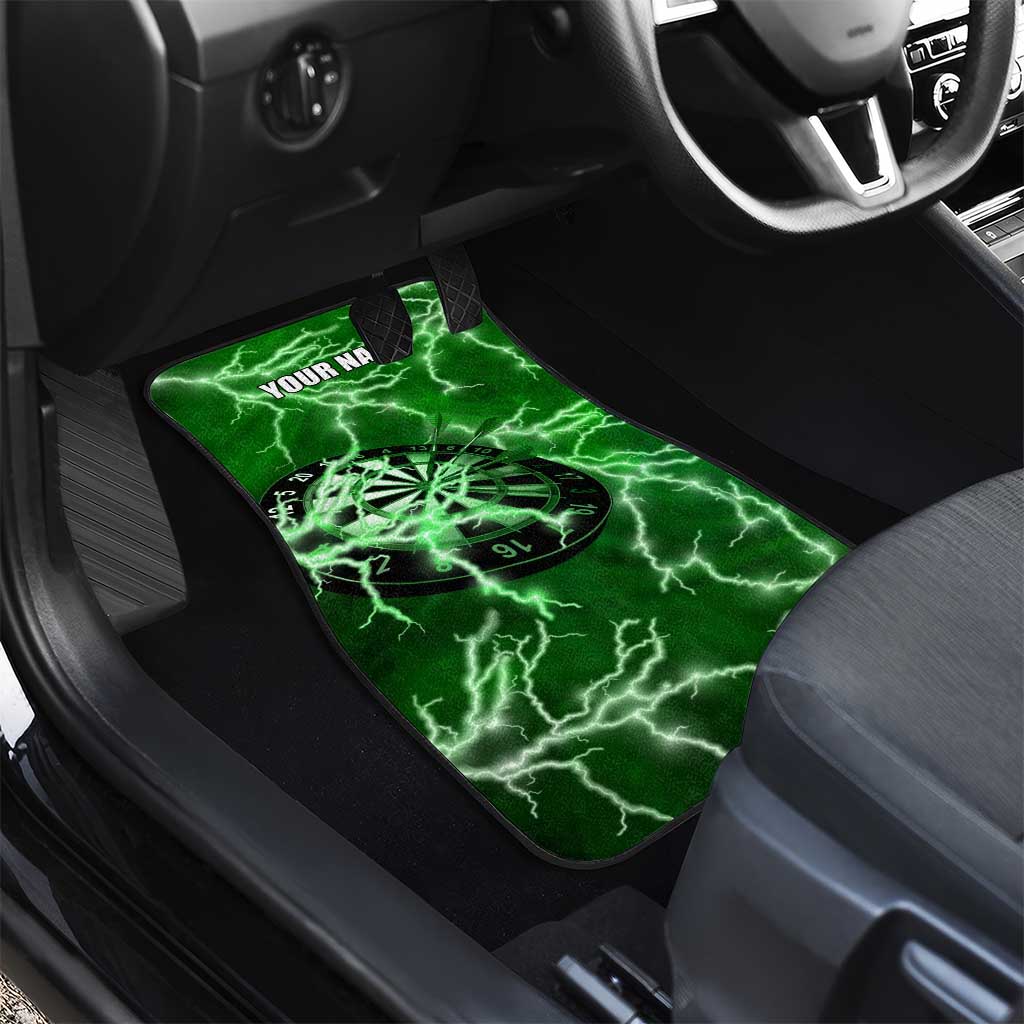 Personalized Darts Lightning Green Storm Car Mats with Electric Energy Pattern and Dartboard Graphics - Wonder Print Shop