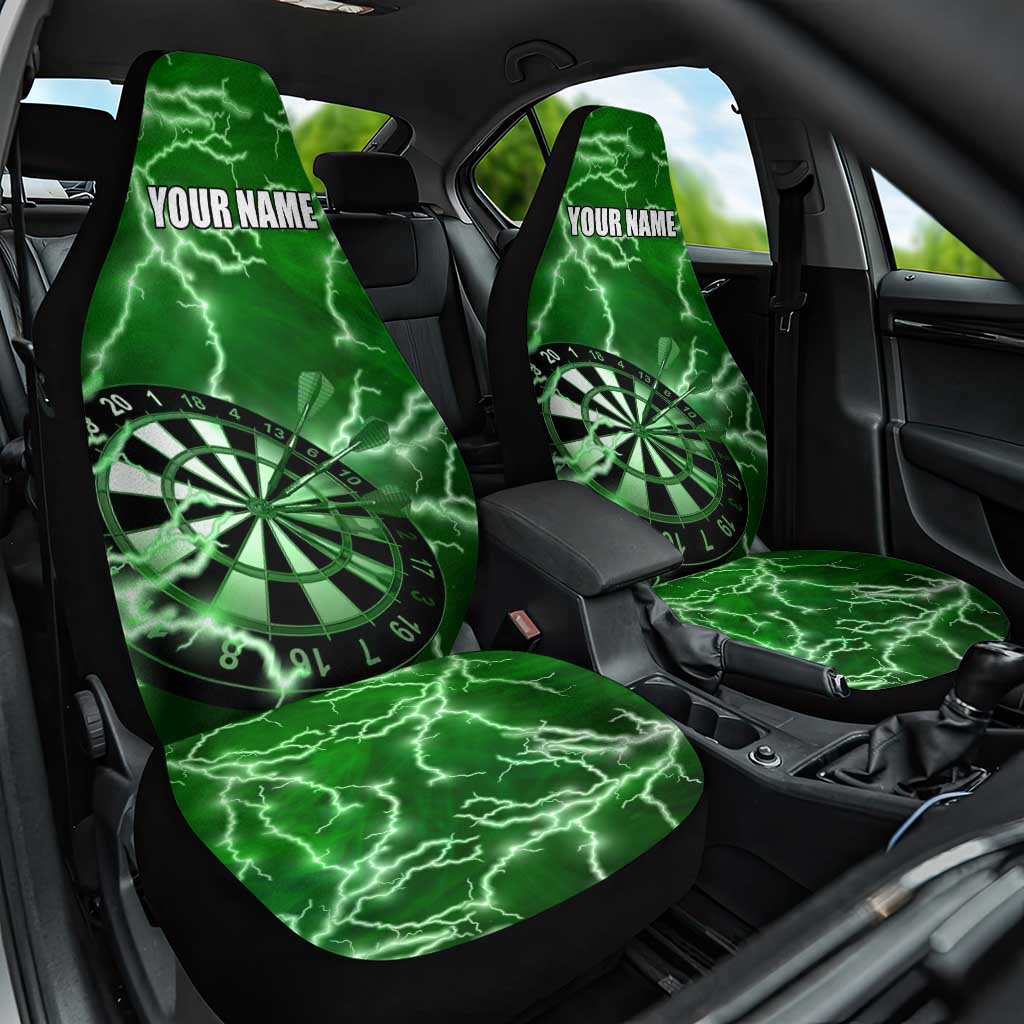 Personalized Darts Lightning Green Storm Car Seat Cover with Electric Energy Pattern and Dartboard Graphics - Wonder Print Shop