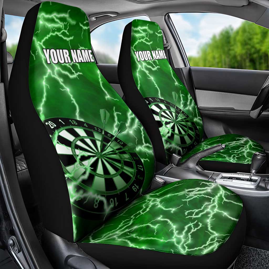Personalized Darts Lightning Green Storm Car Seat Cover with Electric Energy Pattern and Dartboard Graphics - Wonder Print Shop