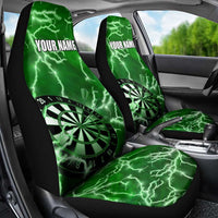 Personalized Darts Lightning Green Storm Car Seat Cover with Electric Energy Pattern and Dartboard Graphics - Wonder Print Shop