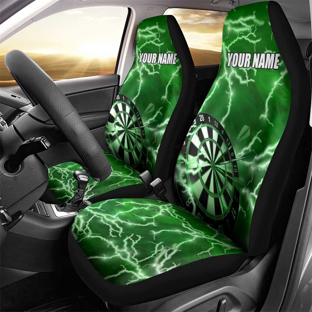 Personalized Darts Lightning Green Storm Car Seat Cover with Electric Energy Pattern and Dartboard Graphics - Wonder Print Shop