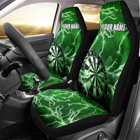 Personalized Darts Lightning Green Storm Car Seat Cover with Electric Energy Pattern and Dartboard Graphics - Wonder Print Shop