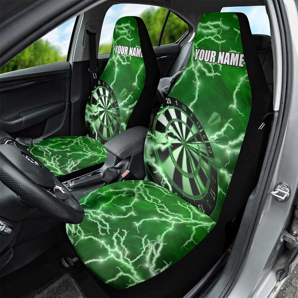 Personalized Darts Lightning Green Storm Car Seat Cover with Electric Energy Pattern and Dartboard Graphics - Wonder Print Shop