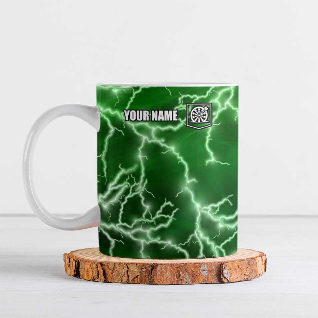 Personalized Darts Lightning Green Storm Ceramic Mug with Electric Energy Pattern and Dartboard Graphics - Wonder Print Shop