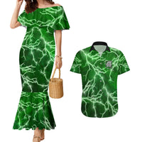 Personalized Darts Lightning Green Storm Couples Matching Mermaid Dress and Hawaiian Shirt with Electric Energy Pattern and Dartboard Graphics - Wonder Print Shop