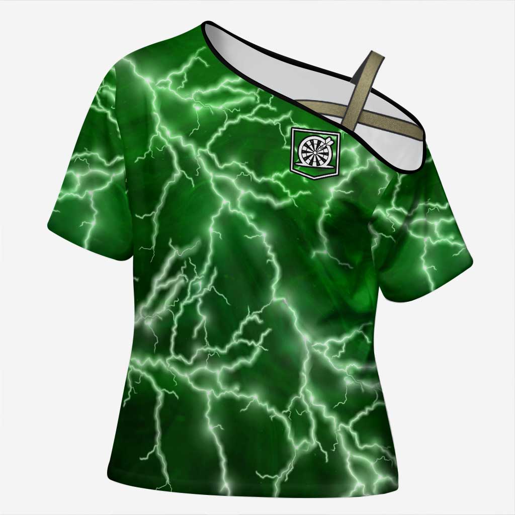 Personalized Darts Lightning Green Storm Cross Shoulder Shirt with Electric Energy Pattern and Dartboard Graphics - Wonder Print Shop