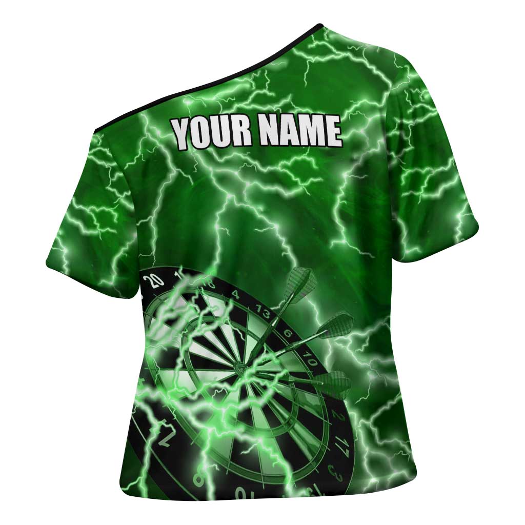 Personalized Darts Lightning Green Storm Cross Shoulder Shirt with Electric Energy Pattern and Dartboard Graphics - Wonder Print Shop