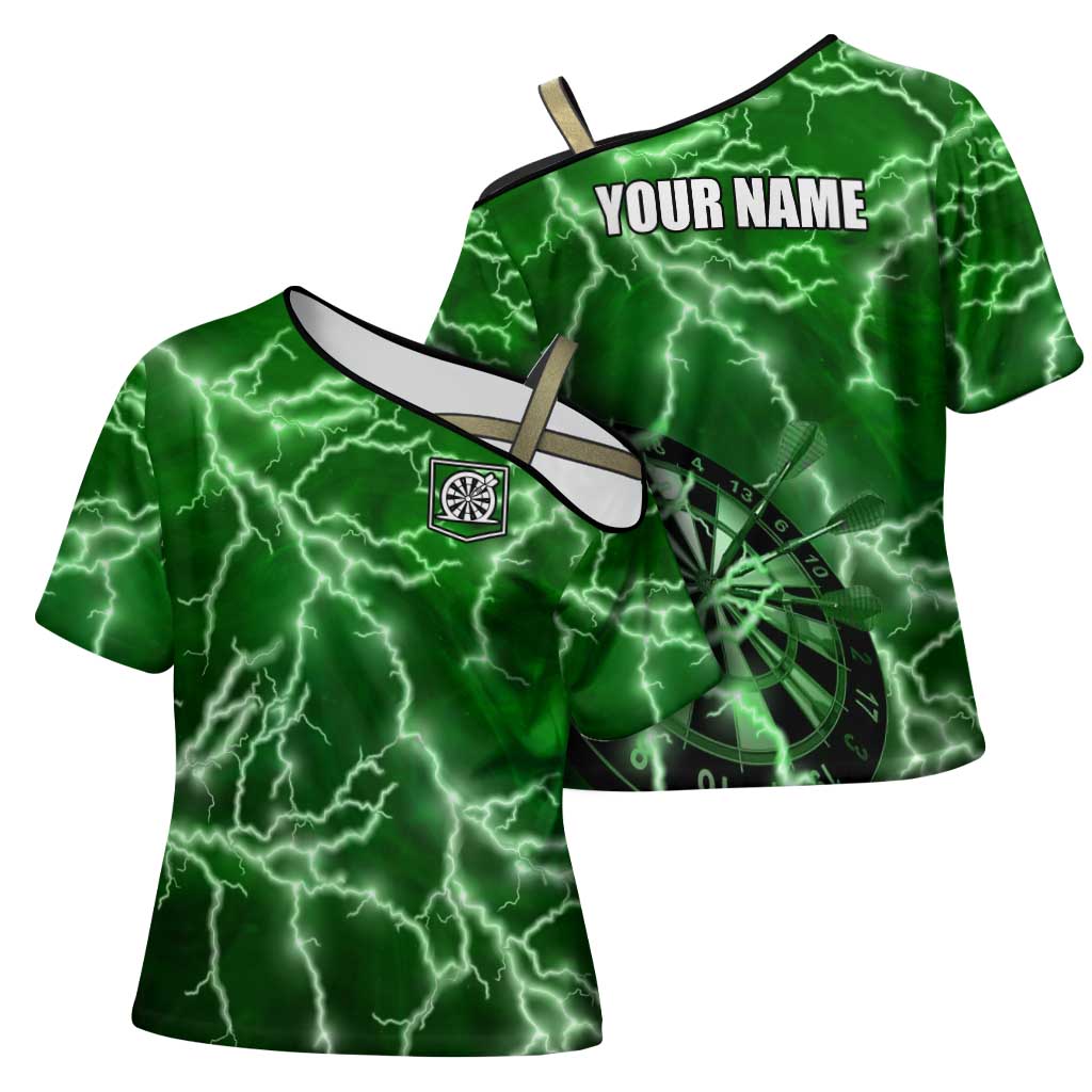 Personalized Darts Lightning Green Storm Cross Shoulder Shirt with Electric Energy Pattern and Dartboard Graphics - Wonder Print Shop