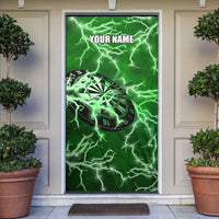Personalized Darts Lightning Green Storm Door Cover with Electric Energy Pattern and Dartboard Graphics - Wonder Print Shop