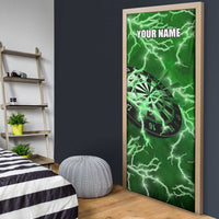 Personalized Darts Lightning Green Storm Door Cover with Electric Energy Pattern and Dartboard Graphics - Wonder Print Shop