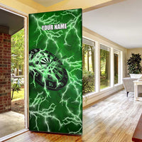 Personalized Darts Lightning Green Storm Door Cover with Electric Energy Pattern and Dartboard Graphics - Wonder Print Shop